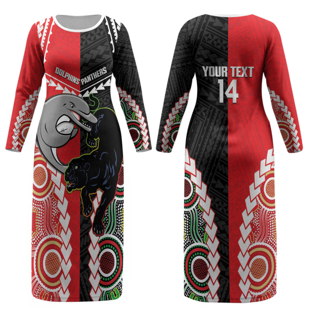 Custom Rugby Panthers and Dolphins Couples Matching Long Sleeve Bodycon Dress and Long Sleeve Button Shirt 2026 Together Aboriginal Polynesian Pattern LT14