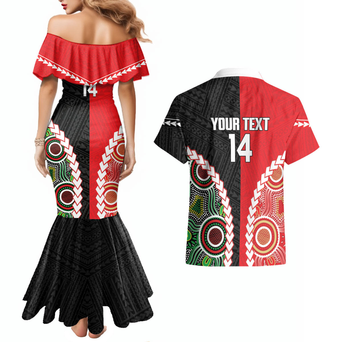 Custom Rugby Panthers and Dolphins Couples Matching Mermaid Dress and Hawaiian Shirt 2026 Together Aboriginal Polynesian Pattern