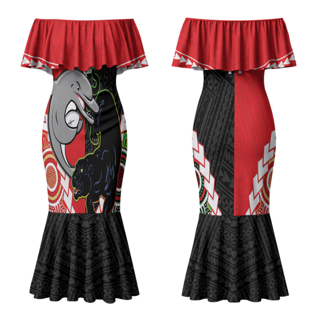 Custom Rugby Panthers and Dolphins Couples Matching Mermaid Dress and Hawaiian Shirt 2026 Together Aboriginal Polynesian Pattern LT14