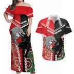 Custom Rugby Panthers and Dolphins Couples Matching Off Shoulder Maxi Dress and Hawaiian Shirt 2026 Together Aboriginal Polynesian Pattern