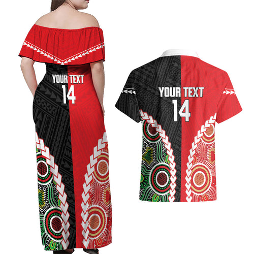 Custom Rugby Panthers and Dolphins Couples Matching Off Shoulder Maxi Dress and Hawaiian Shirt 2026 Together Aboriginal Polynesian Pattern
