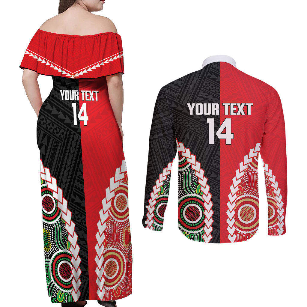 Custom Rugby Panthers and Dolphins Couples Matching Off Shoulder Maxi Dress and Long Sleeve Button Shirt 2026 Together Aboriginal Polynesian Pattern