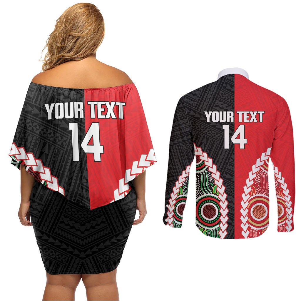 Custom Rugby Panthers and Dolphins Couples Matching Off Shoulder Short Dress and Long Sleeve Button Shirt 2026 Together Aboriginal Polynesian Pattern