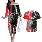 Custom Rugby Panthers and Dolphins Couples Matching Off The Shoulder Long Sleeve Dress and Hawaiian Shirt 2026 Together Aboriginal Polynesian Pattern