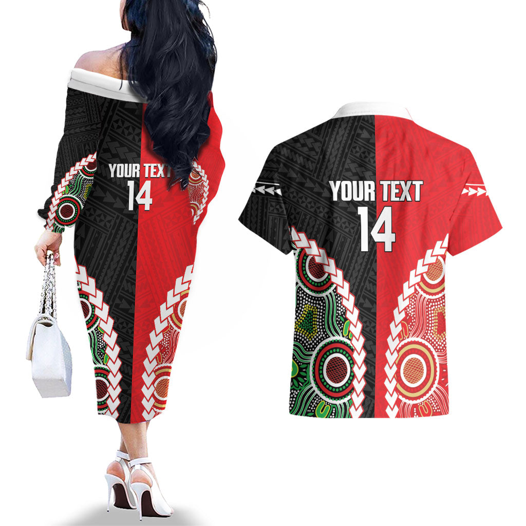 Custom Rugby Panthers and Dolphins Couples Matching Off The Shoulder Long Sleeve Dress and Hawaiian Shirt 2026 Together Aboriginal Polynesian Pattern