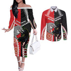 Custom Rugby Panthers and Dolphins Couples Matching Off The Shoulder Long Sleeve Dress and Long Sleeve Button Shirt 2026 Together Aboriginal Polynesian Pattern
