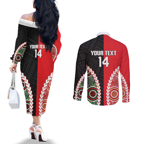 Custom Rugby Panthers and Dolphins Couples Matching Off The Shoulder Long Sleeve Dress and Long Sleeve Button Shirt 2026 Together Aboriginal Polynesian Pattern