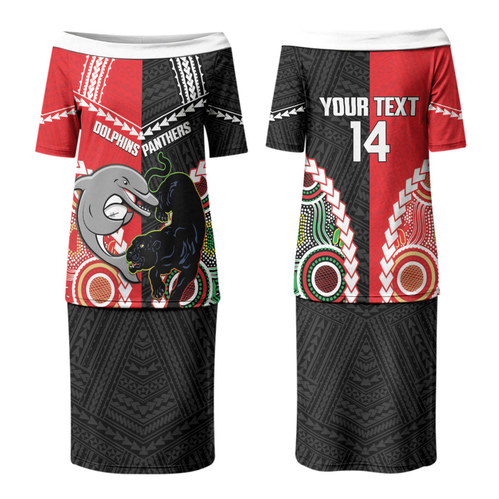 Custom Rugby Panthers and Dolphins Couples Matching Puletasi and Long Sleeve Button Shirt 2026 Together Aboriginal Polynesian Pattern LT14