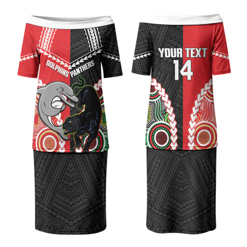 Custom Rugby Panthers and Dolphins Couples Matching Puletasi and Long Sleeve Button Shirt 2026 Together Aboriginal Polynesian Pattern LT14