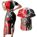 Custom Rugby Panthers and Dolphins Couples Matching Short Sleeve Bodycon Dress and Hawaiian Shirt 2026 Together Aboriginal Polynesian Pattern
