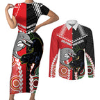 Custom Rugby Panthers and Dolphins Couples Matching Short Sleeve Bodycon Dress and Long Sleeve Button Shirt 2026 Together Aboriginal Polynesian Pattern