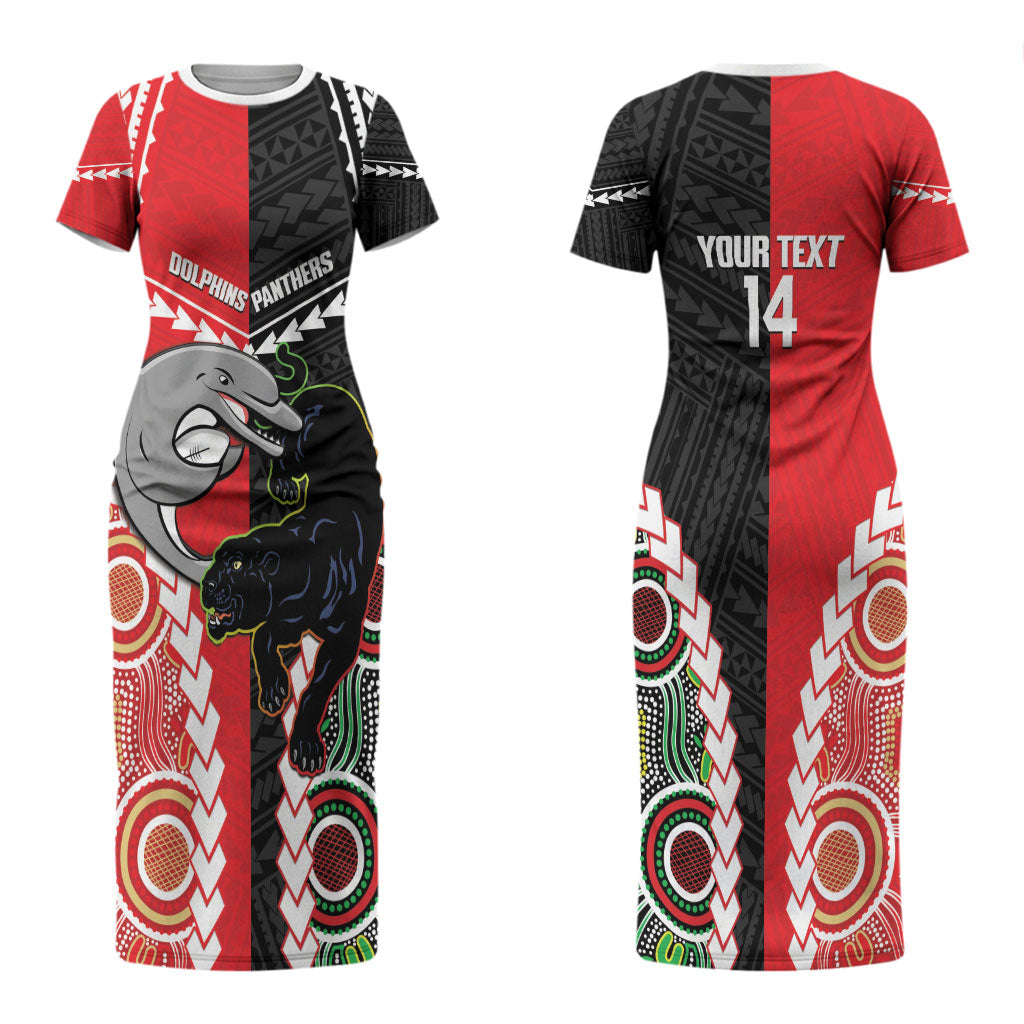 Custom Rugby Panthers and Dolphins Couples Matching Short Sleeve Bodycon Dress and Long Sleeve Button Shirt 2026 Together Aboriginal Polynesian Pattern LT14
