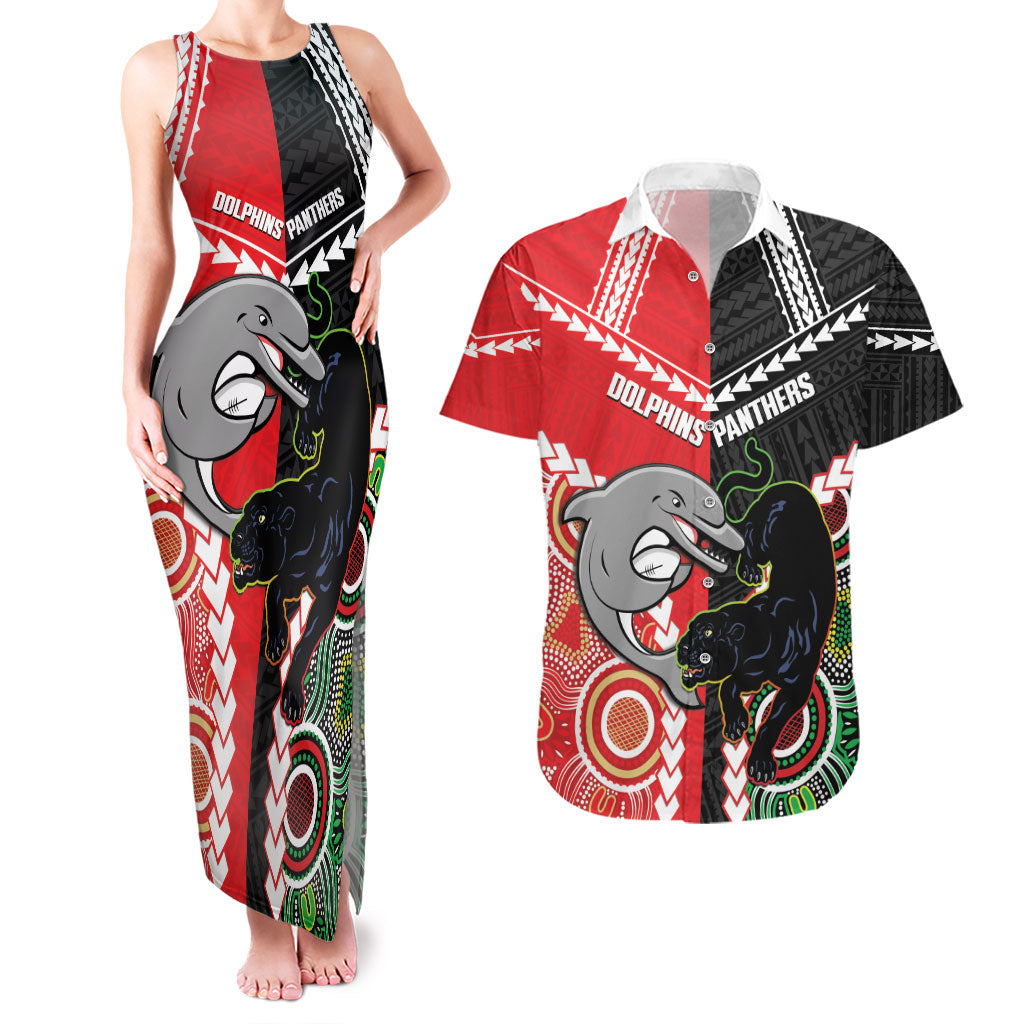 Custom Rugby Panthers and Dolphins Couples Matching Tank Maxi Dress and Hawaiian Shirt 2026 Together Aboriginal Polynesian Pattern