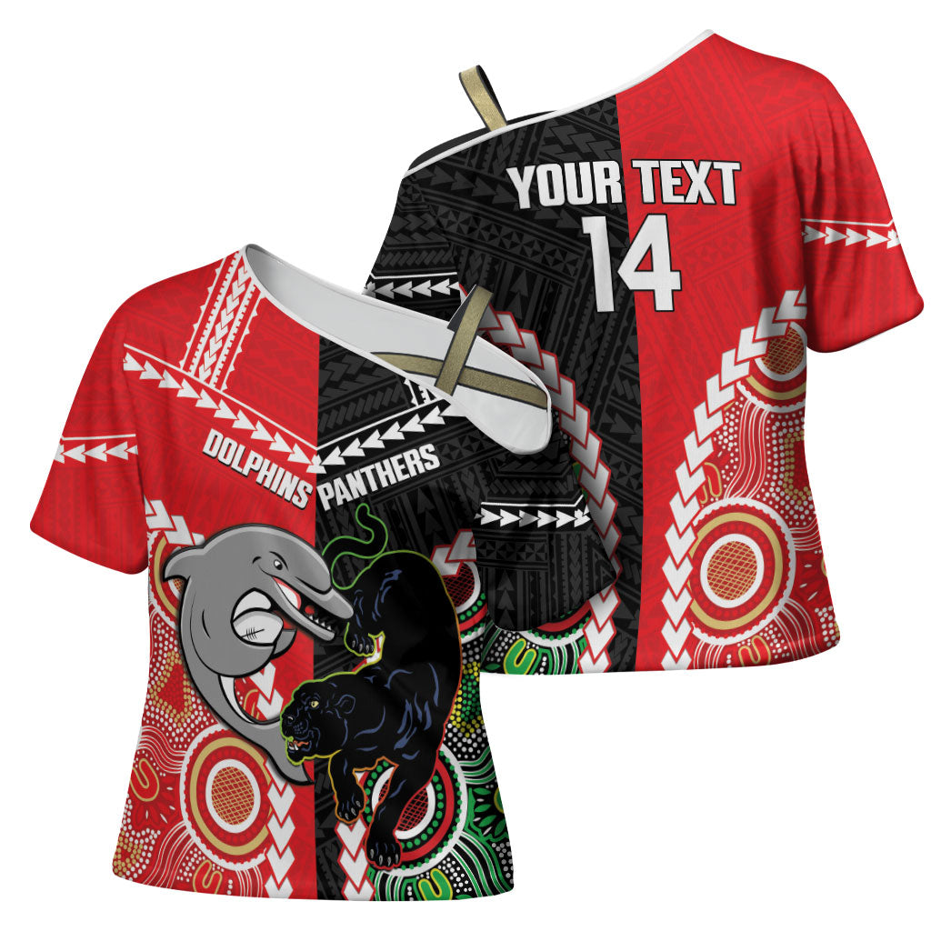 Custom Rugby Panthers and Dolphins Cross Shoulder Shirt 2026 Together Aboriginal Polynesian Pattern