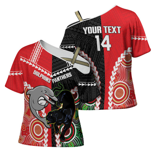 Custom Rugby Panthers and Dolphins Cross Shoulder Shirt 2026 Together Aboriginal Polynesian Pattern