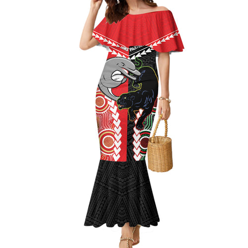 Custom Rugby Panthers and Dolphins Family Matching Mermaid Dress and Hawaiian Shirt 2026 Together Aboriginal Polynesian Pattern
