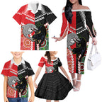 Custom Rugby Panthers and Dolphins Family Matching Off The Shoulder Long Sleeve Dress and Hawaiian Shirt 2026 Together Aboriginal Polynesian Pattern