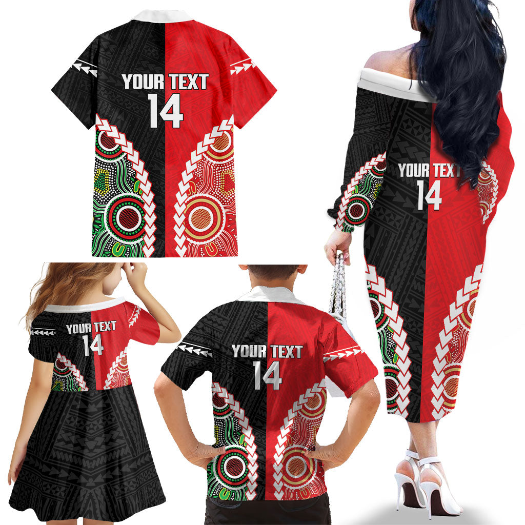 Custom Rugby Panthers and Dolphins Family Matching Off The Shoulder Long Sleeve Dress and Hawaiian Shirt 2026 Together Aboriginal Polynesian Pattern