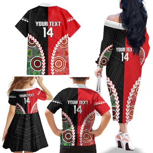 Custom Rugby Panthers and Dolphins Family Matching Off The Shoulder Long Sleeve Dress and Hawaiian Shirt 2026 Together Aboriginal Polynesian Pattern
