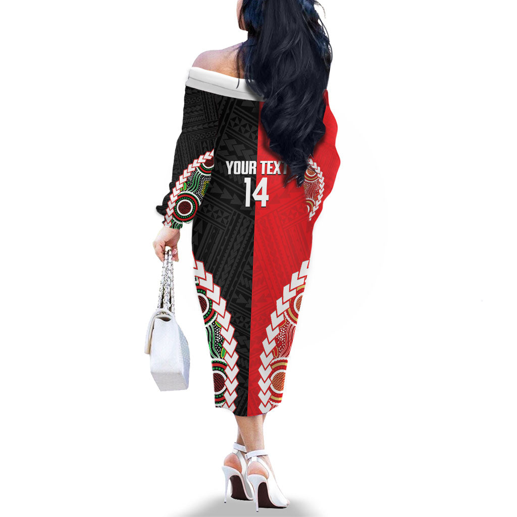 Custom Rugby Panthers and Dolphins Family Matching Off The Shoulder Long Sleeve Dress and Hawaiian Shirt 2026 Together Aboriginal Polynesian Pattern