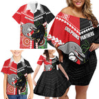 Custom Rugby Panthers and Dolphins Family Matching Off Shoulder Short Dress and Hawaiian Shirt 2026 Together Aboriginal Polynesian Pattern