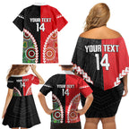 Custom Rugby Panthers and Dolphins Family Matching Off Shoulder Short Dress and Hawaiian Shirt 2026 Together Aboriginal Polynesian Pattern