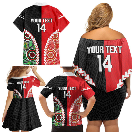 Custom Rugby Panthers and Dolphins Family Matching Off Shoulder Short Dress and Hawaiian Shirt 2026 Together Aboriginal Polynesian Pattern