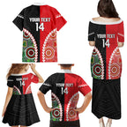 Custom Rugby Panthers and Dolphins Family Matching Puletasi and Hawaiian Shirt 2026 Together Aboriginal Polynesian Pattern