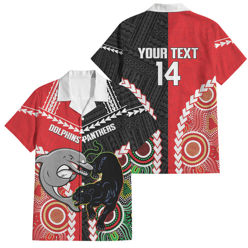 Custom Rugby Panthers and Dolphins Family Matching Puletasi and Hawaiian Shirt 2026 Together Aboriginal Polynesian Pattern