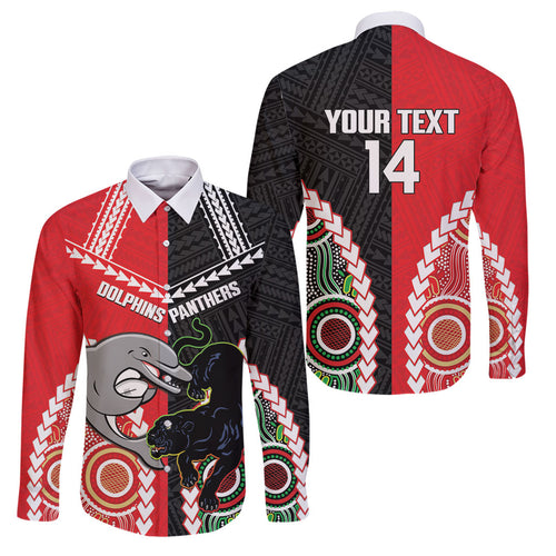 Custom Rugby Panthers and Dolphins Family Matching Puletasi and Hawaiian Shirt 2026 Together Aboriginal Polynesian Pattern