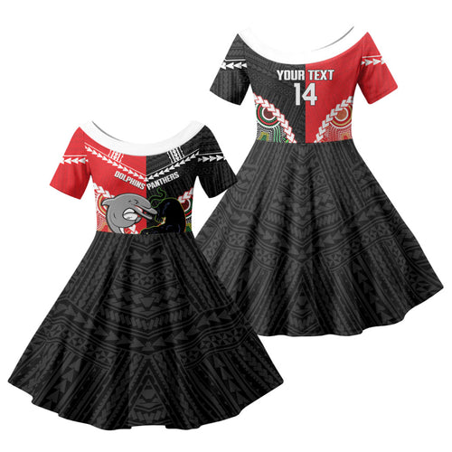 Custom Rugby Panthers and Dolphins Family Matching Puletasi and Hawaiian Shirt 2026 Together Aboriginal Polynesian Pattern