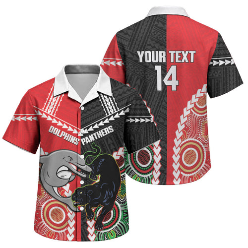 Custom Rugby Panthers and Dolphins Family Matching Puletasi and Hawaiian Shirt 2026 Together Aboriginal Polynesian Pattern