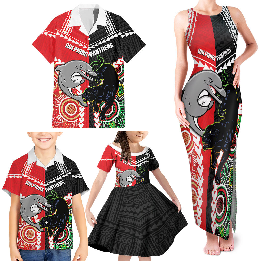 Custom Rugby Panthers and Dolphins Family Matching Tank Maxi Dress and Hawaiian Shirt 2026 Together Aboriginal Polynesian Pattern
