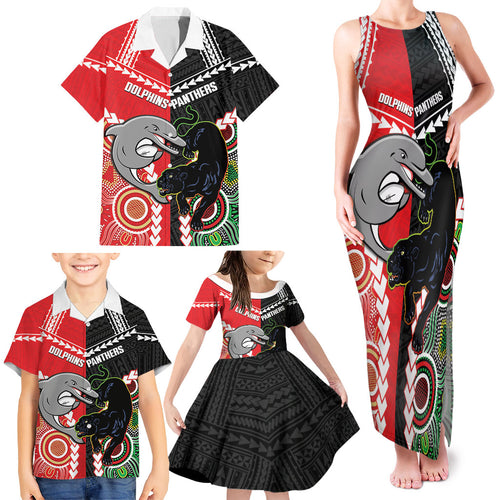 Custom Rugby Panthers and Dolphins Family Matching Tank Maxi Dress and Hawaiian Shirt 2026 Together Aboriginal Polynesian Pattern