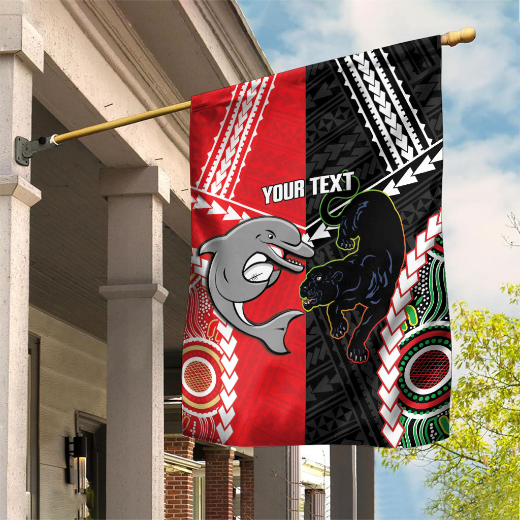 Custom Rugby Panthers and Dolphins Garden Flag 2026 Together Aboriginal Polynesian Pattern