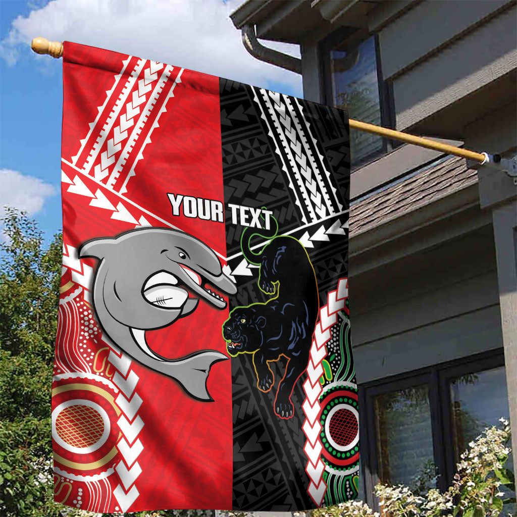 Custom Rugby Panthers and Dolphins Garden Flag 2026 Together Aboriginal Polynesian Pattern