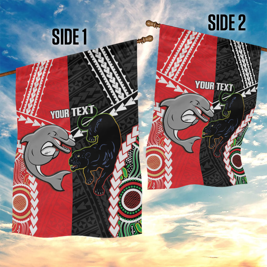 Custom Rugby Panthers and Dolphins Garden Flag 2026 Together Aboriginal Polynesian Pattern