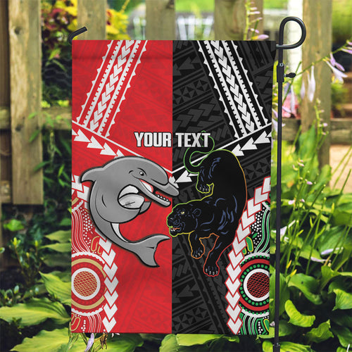 Custom Rugby Panthers and Dolphins Garden Flag 2026 Together Aboriginal Polynesian Pattern
