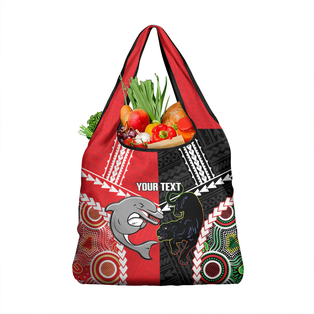 Custom Rugby Panthers and Dolphins Grocery Bag 2026 Together Aboriginal Polynesian Pattern