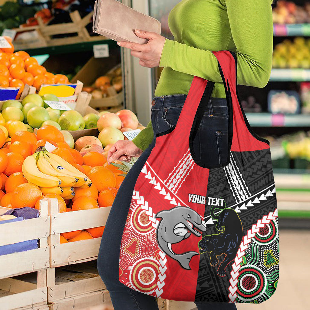 Custom Rugby Panthers and Dolphins Grocery Bag 2026 Together Aboriginal Polynesian Pattern