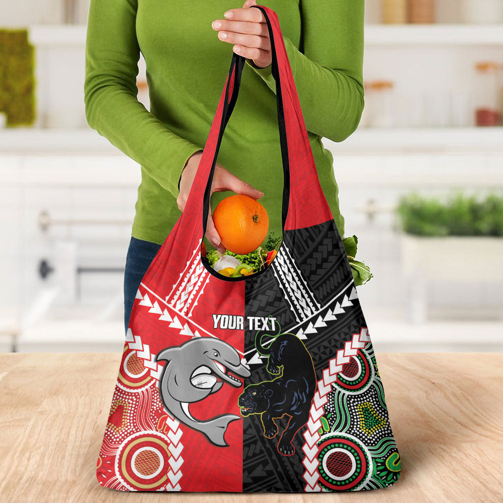 Custom Rugby Panthers and Dolphins Grocery Bag 2026 Together Aboriginal Polynesian Pattern