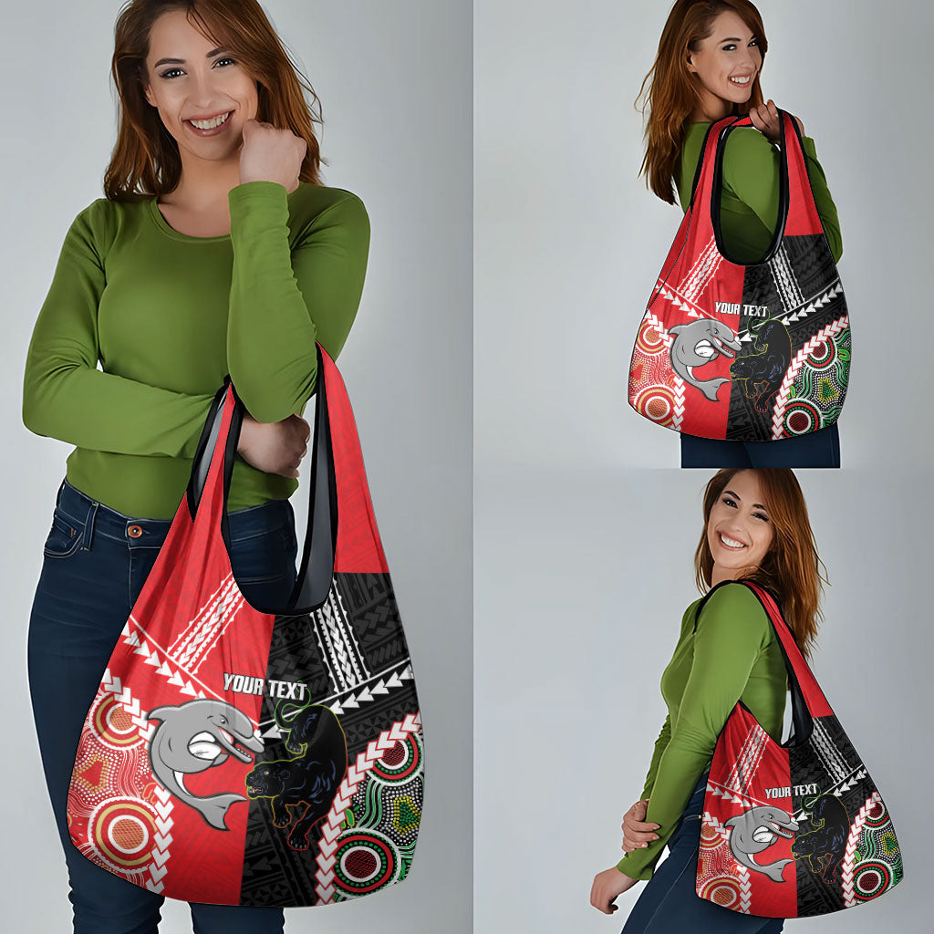 Custom Rugby Panthers and Dolphins Grocery Bag 2026 Together Aboriginal Polynesian Pattern