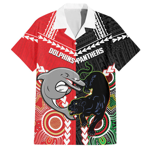 Custom Rugby Panthers and Dolphins Hawaiian Shirt 2026 Together Aboriginal Polynesian Pattern