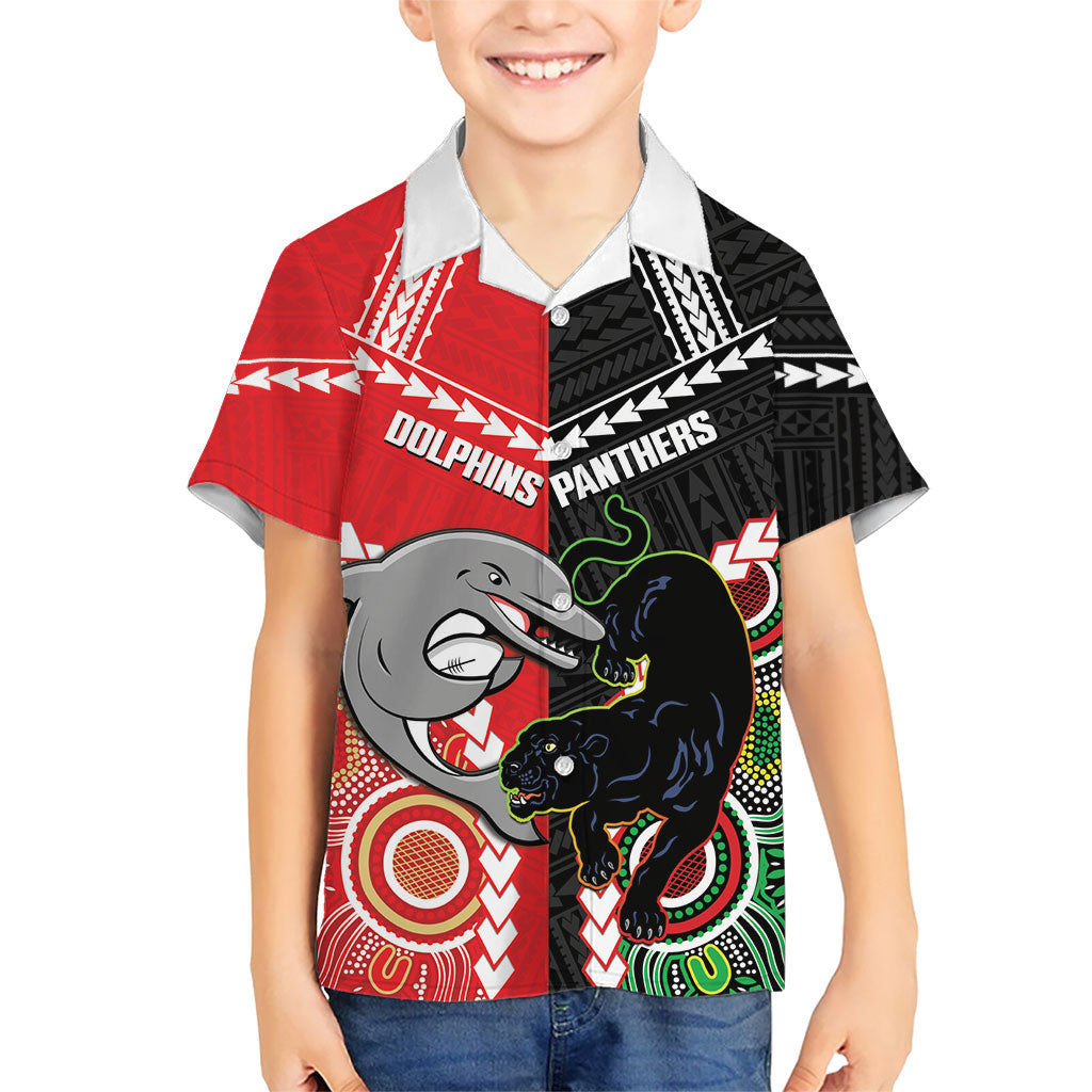 Custom Rugby Panthers and Dolphins Hawaiian Shirt 2026 Together Aboriginal Polynesian Pattern