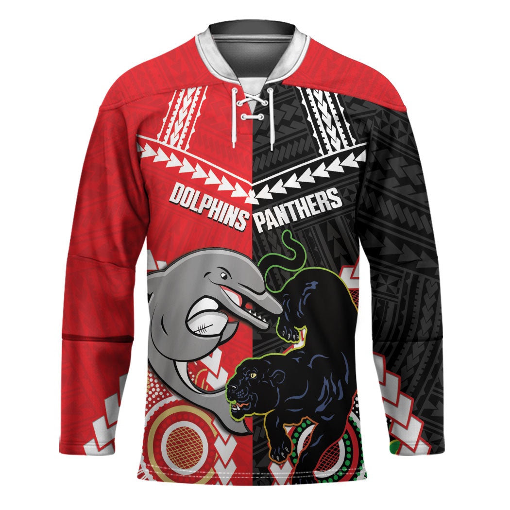 Custom Rugby Panthers and Dolphins Hockey Jersey 2026 Together Aboriginal Polynesian Pattern