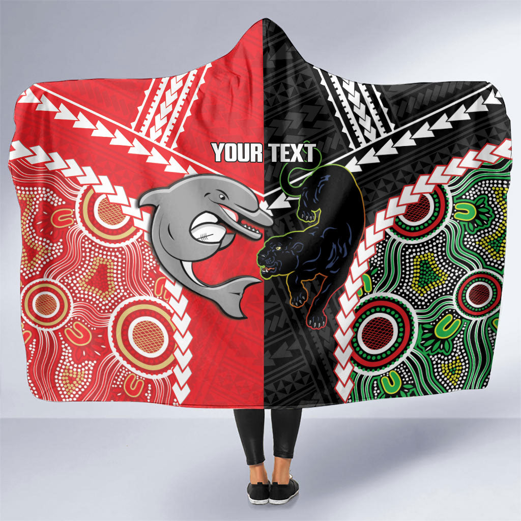 Custom Rugby Panthers and Dolphins Hooded Blanket 2026 Together Aboriginal Polynesian Pattern