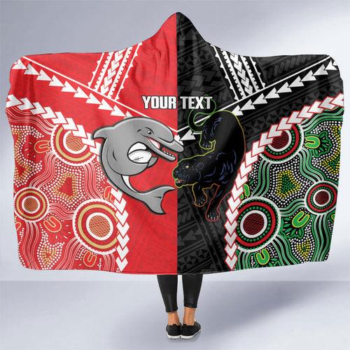 Custom Rugby Panthers and Dolphins Hooded Blanket 2026 Together Aboriginal Polynesian Pattern