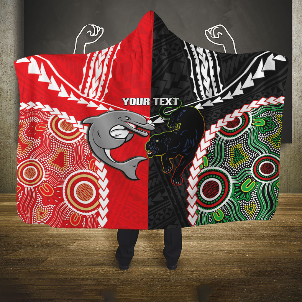 Custom Rugby Panthers and Dolphins Hooded Blanket 2026 Together Aboriginal Polynesian Pattern