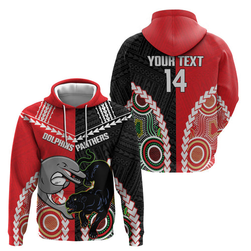 Custom Rugby Panthers and Dolphins Hoodie 2026 Together Aboriginal Polynesian Pattern