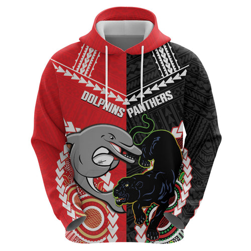 Custom Rugby Panthers and Dolphins Hoodie 2026 Together Aboriginal Polynesian Pattern